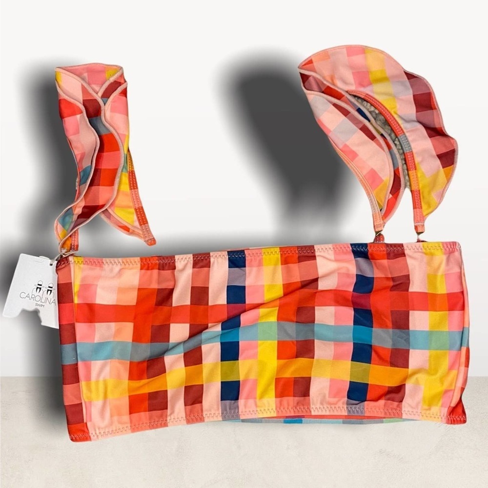 Anthropologie Multicolor Gingham Bandeau Bikini Top
